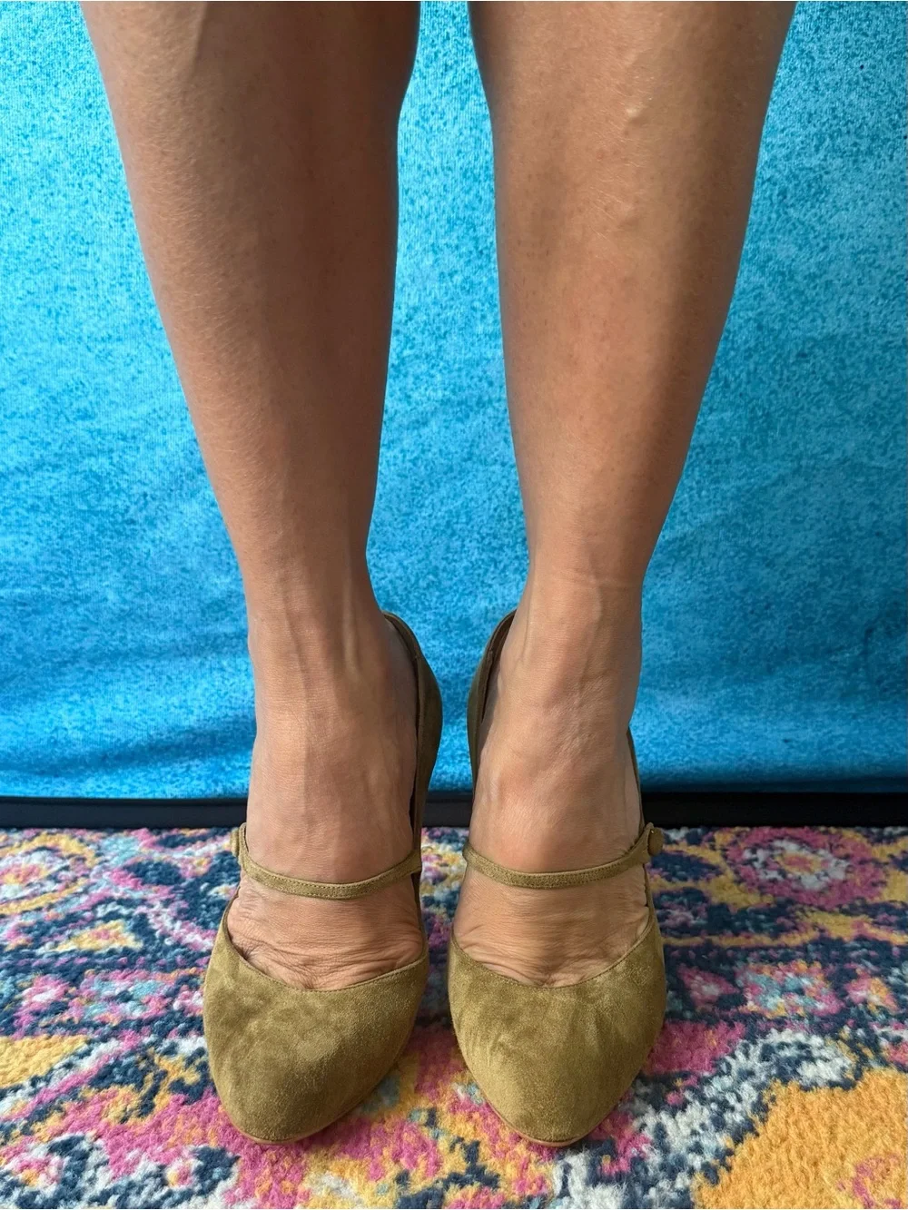Christian Louboutin Olive Green Suede Mary Jane Pumps